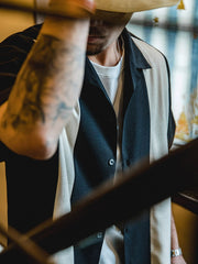 異素材コンビ キューバカラー 半袖シャツ