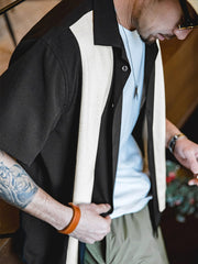 異素材コンビ キューバカラー 半袖シャツ