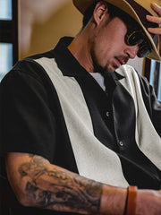 異素材コンビ キューバカラー 半袖シャツ