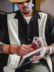 異素材コンビ キューバカラー 半袖シャツ