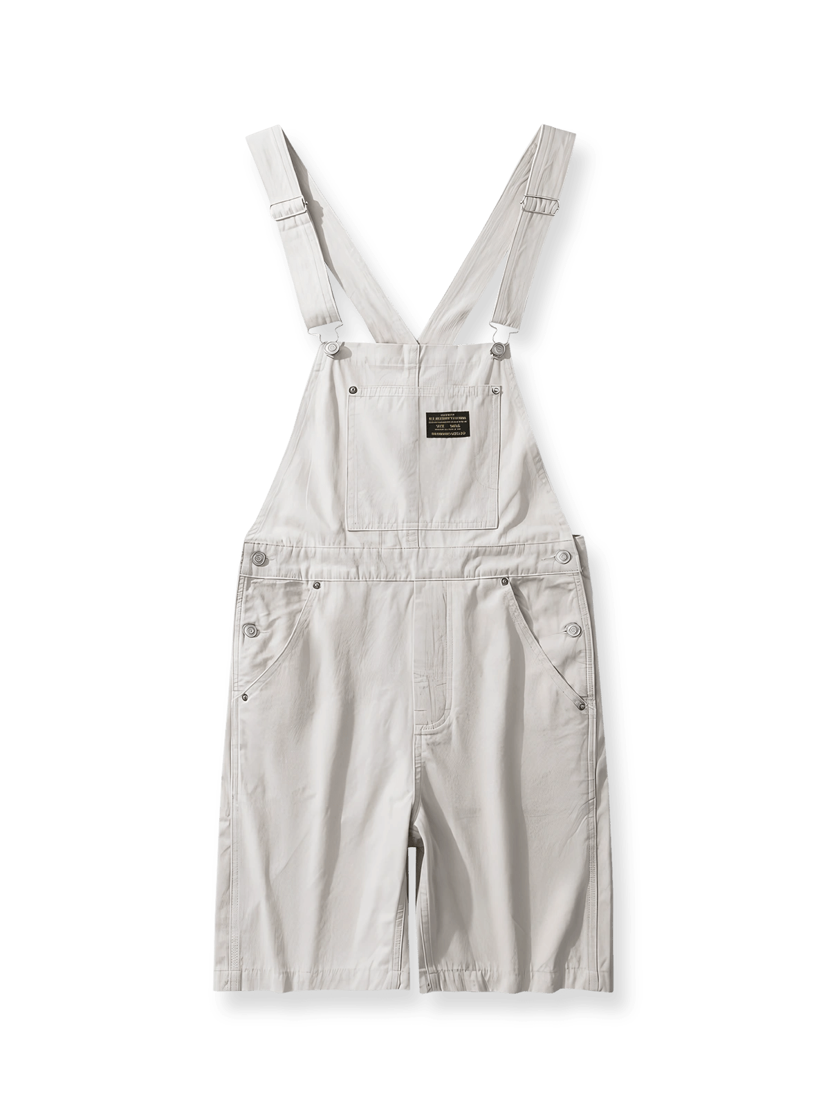 全体像を捉えたレトロなビーズキャンバス製サスペンダーショートパンツ