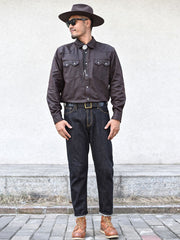 ウエスタン風 フェイクオイルワックス加工 デニムシャツ