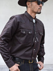 ウエスタン風 フェイクオイルワックス加工 デニムシャツ