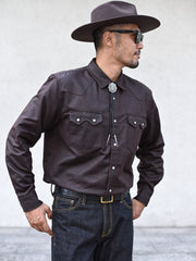 ウエスタン風 フェイクオイルワックス加工 デニムシャツ