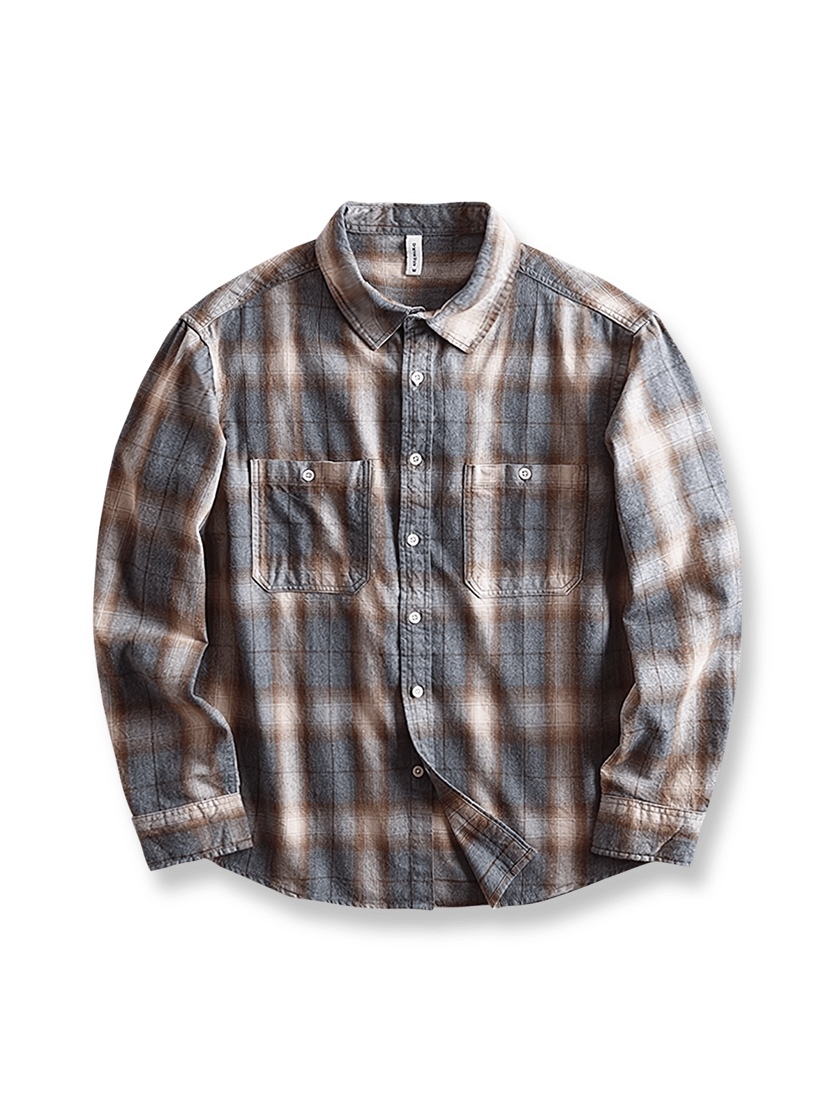 製品画像: コントラストチェック柄長袖シャツの正面と背面の画像