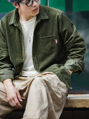 コーデュロイミリタリーグリーン長袖シャツ