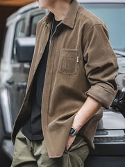 コーデュロイミリタリーグリーン長袖シャツ