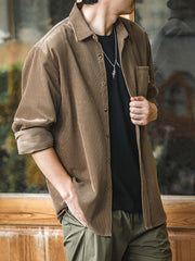 コーデュロイミリタリーグリーン長袖シャツ