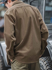 コーデュロイミリタリーグリーン長袖シャツ