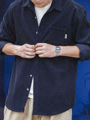 コーデュロイミリタリーグリーン長袖シャツ