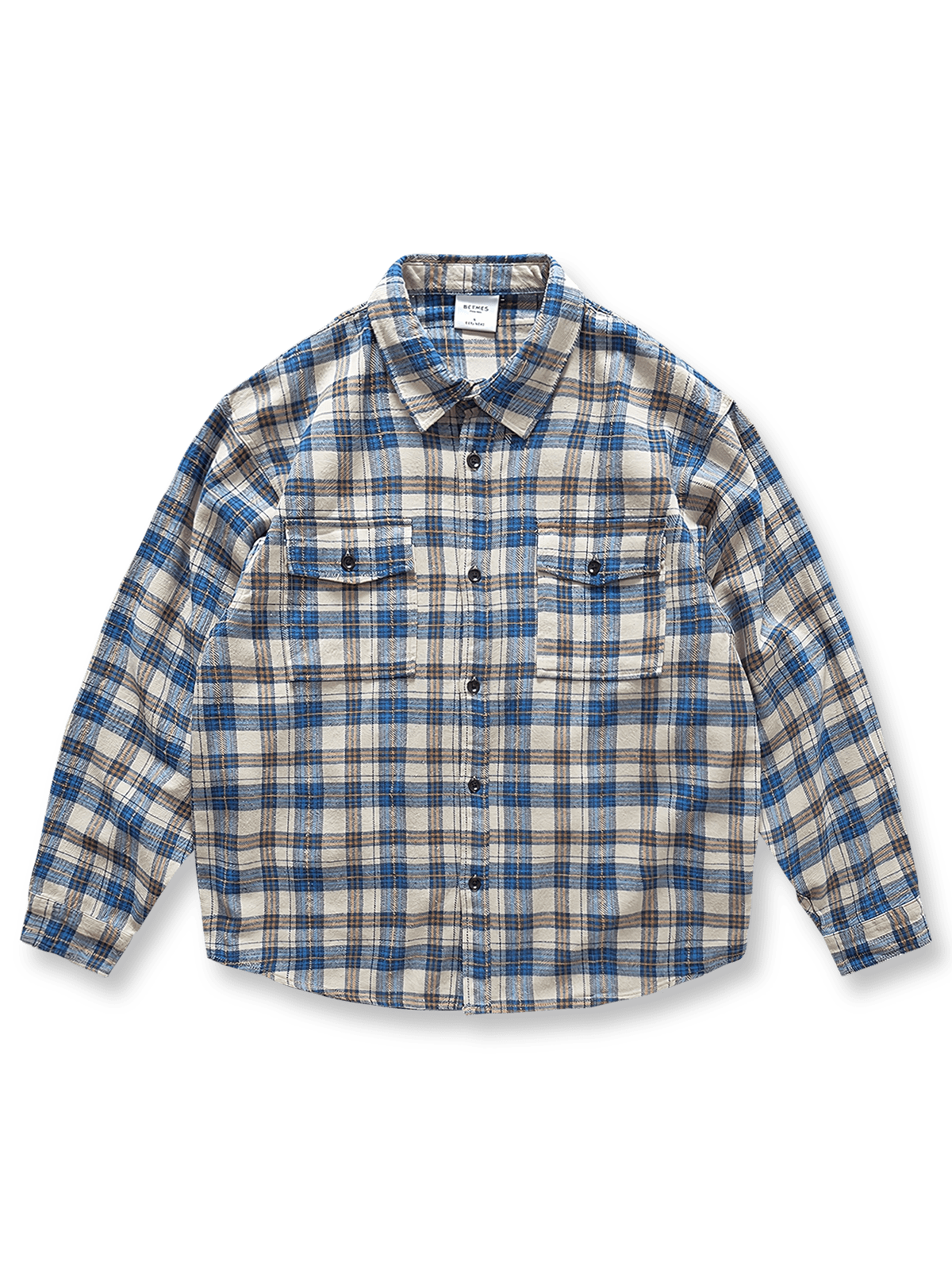 製品画像: オールマイティ フランネルチェック柄長袖シャツの平置き画像
詳細画像: フランネルチェックシャツの柔らかな生地とクラシックなチェック柄のディテール