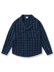 キューバカラー チェック柄デニムシャツの平置き画像