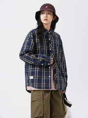 モデル画像: クラシックチェックワークシャツを着用したモデルのスタイリング画像