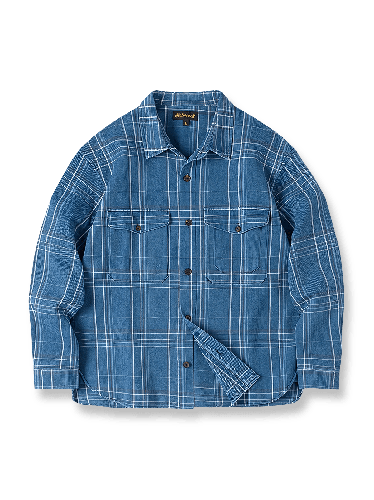 ウォッシュ テクスチャーチェック デニムシャツ全体像