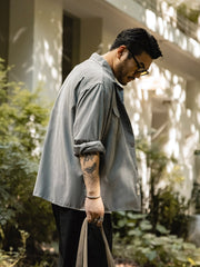 キューバカラー ピーチスキン 長袖シャツ