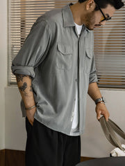 キューバカラー ピーチスキン 長袖シャツ