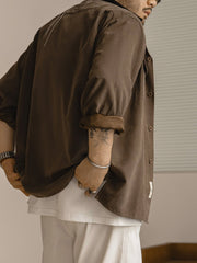 キューバカラー ピーチスキン 長袖シャツ