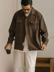 キューバカラー ピーチスキン 長袖シャツ