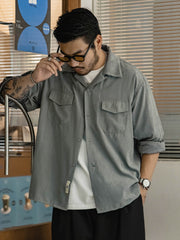 キューバカラー ピーチスキン 長袖シャツ