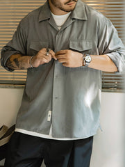 キューバカラー ピーチスキン 長袖シャツ