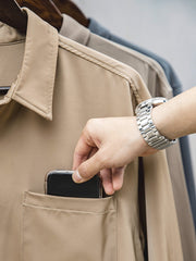 サテン 長袖シャツ