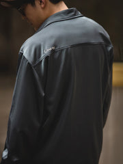 サテン 長袖シャツ