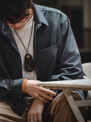 サテン 長袖シャツ