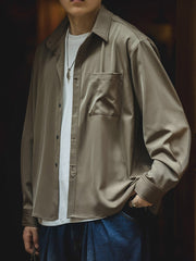 サテン 長袖シャツ
