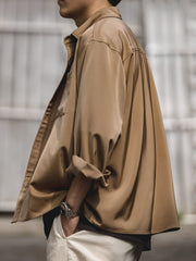 サテン 長袖シャツ