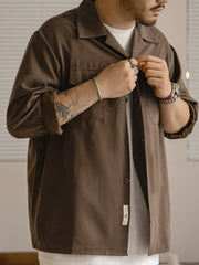 キューバカラー ピーチスキン 長袖シャツ