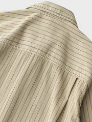 カーキ色 コーデュロイストライプ 長袖シャツ