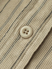 カーキ色 コーデュロイストライプ 長袖シャツ