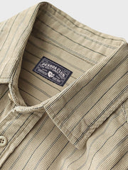 カーキ色 コーデュロイストライプ 長袖シャツ