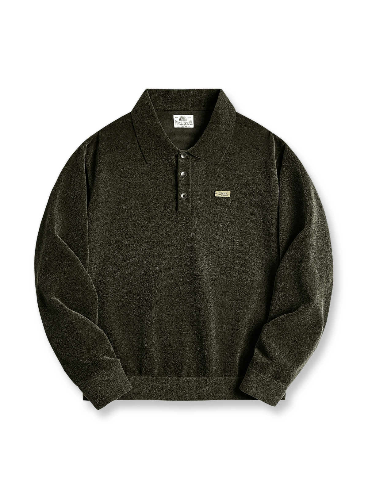 ヴィンテージ風のシェニールハーフジップポロシャツの展示画像