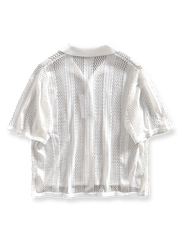 製品画像: オープンカラー透かし編みカーディガンの正面展示