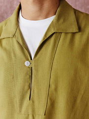 コットン&リネン プルオーバーポケット付き半袖シャツ