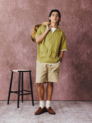 コットン&リネン プルオーバーポケット付き半袖シャツ