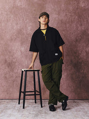 コットン&リネン プルオーバーポケット付き半袖シャツ