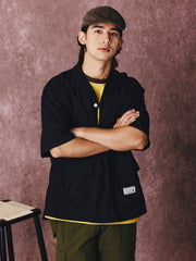 コットン&リネン プルオーバーポケット付き半袖シャツ