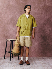 コットン&リネン プルオーバーポケット付き半袖シャツ