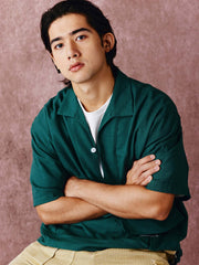 コットン&リネン プルオーバーポケット付き半袖シャツ