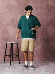 コットン&リネン プルオーバーポケット付き半袖シャツ