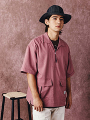 コットン&リネン プルオーバーポケット付き半袖シャツ