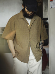 クランプルエフェクトキューバカラー半袖シャツ