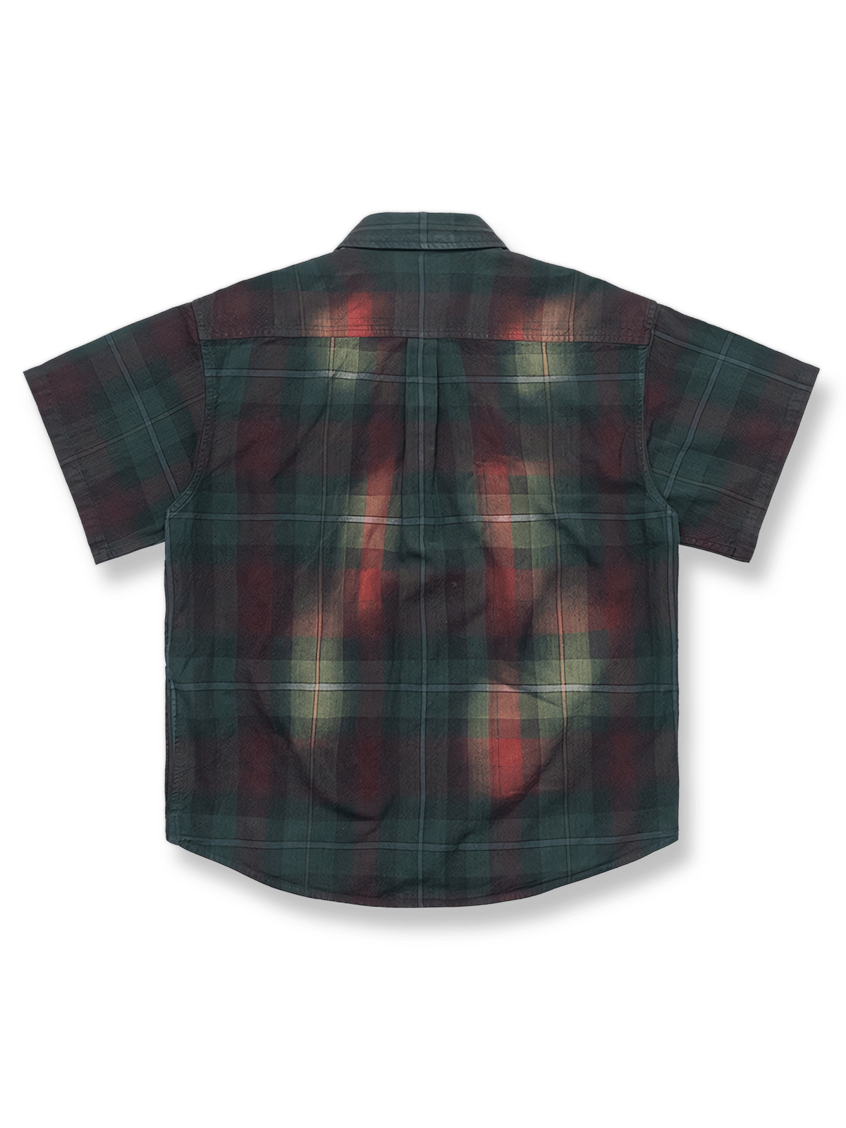 製品画像: アスート染めタイダイウォッシュ格子柄半袖シャツの反面展示