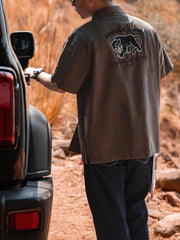 「ジャングルの法則」ブラックパンサー刺繍キューバシャツ