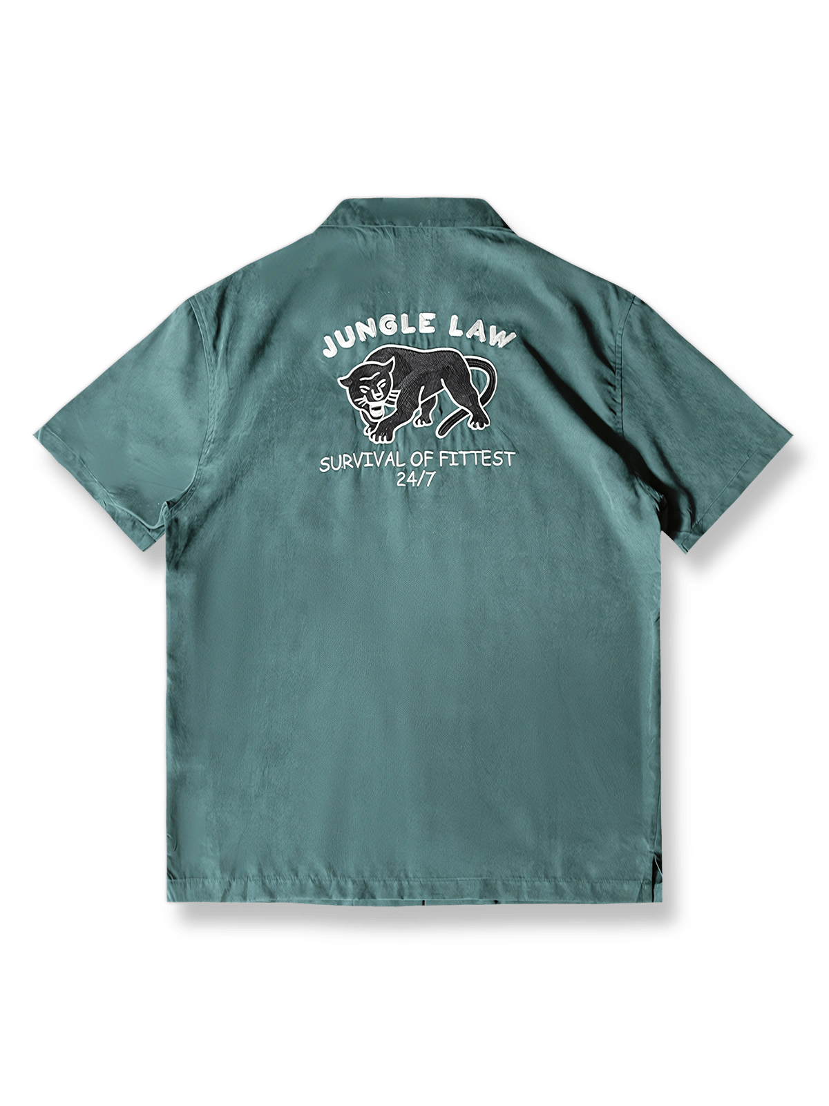 製品画像:ジャングルの法則ブラックパンサー刺繍キューバシャツ反面図