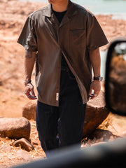 「ジャングルの法則」ブラックパンサー刺繍キューバシャツ