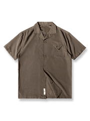 製品画像:ジャングルの法則ブラックパンサー刺繍キューバシャツ正面図