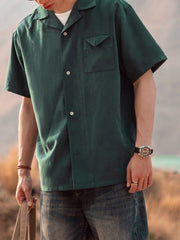 「ジャングルの法則」ブラックパンサー刺繍キューバシャツ